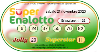 superenalotto oggi sabato 21 novembre 2020