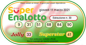 estrazione superenalotto giovedi 11 marzo 2021