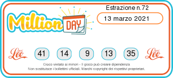 millionday estrazione sabato 13 marzo 2021