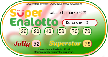 superenalotto estrazione sabato 13 marzo 2021