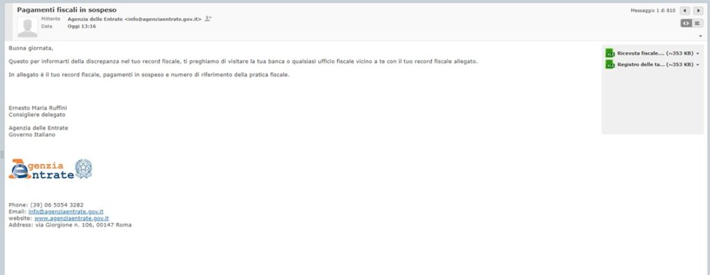 agenzia delle entrate pagamenti sospesi truffa