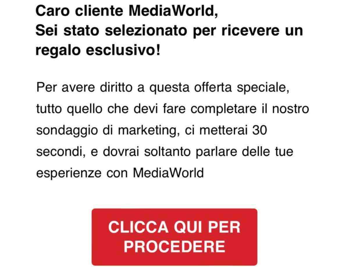 Mediaworld messaggio truffa 