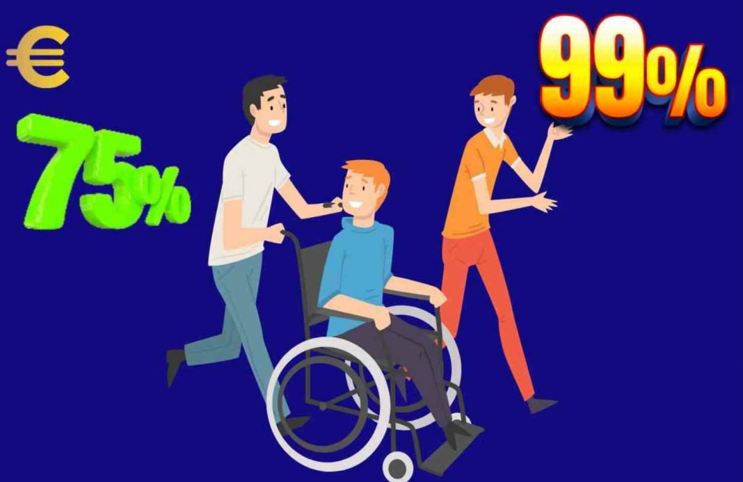 Invalidità civile percentuale dal 75 al 99, tutte le agevolazioni che