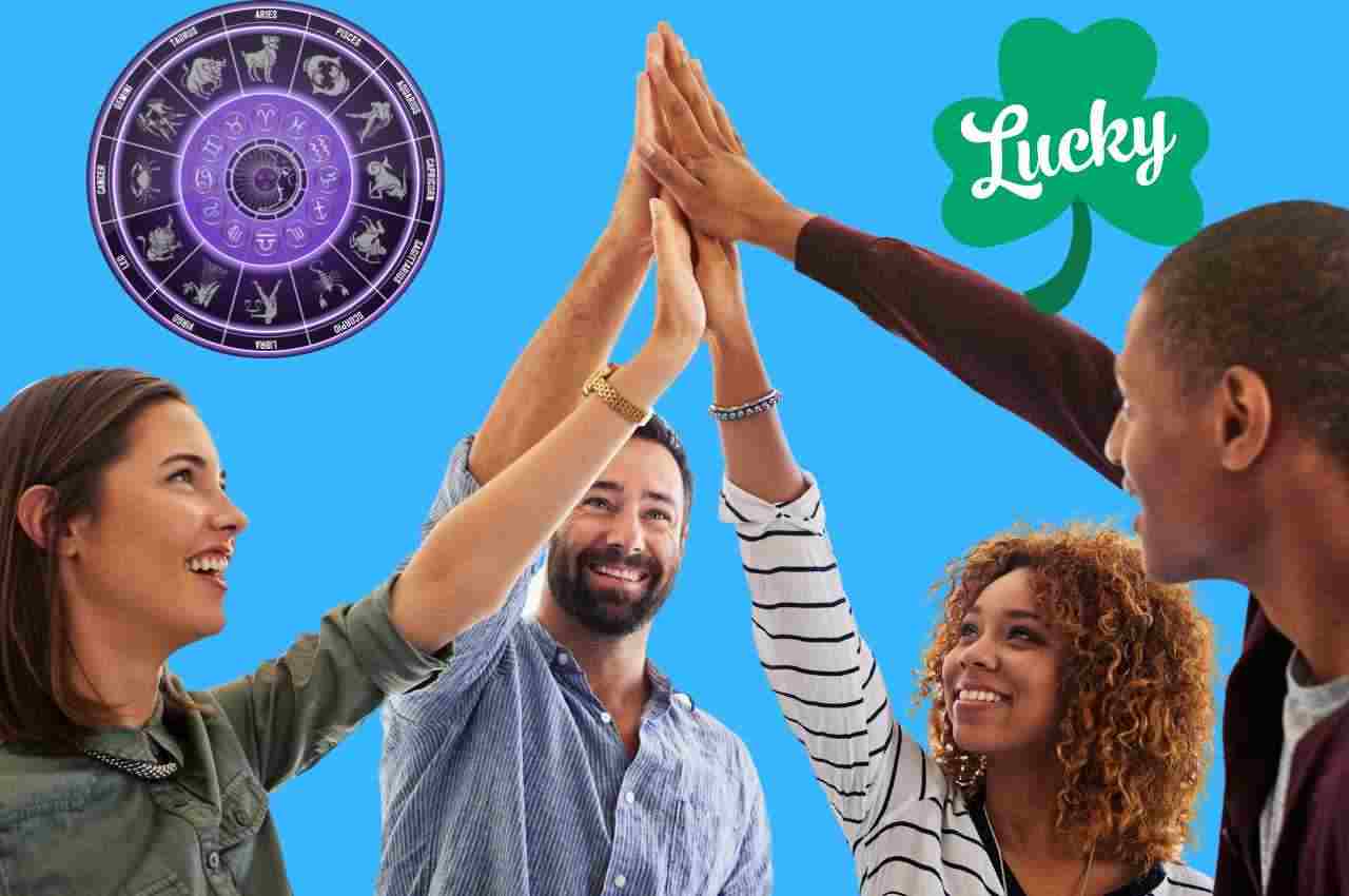 persone che esultano, simbolo zodiaco e simbolo fortuna